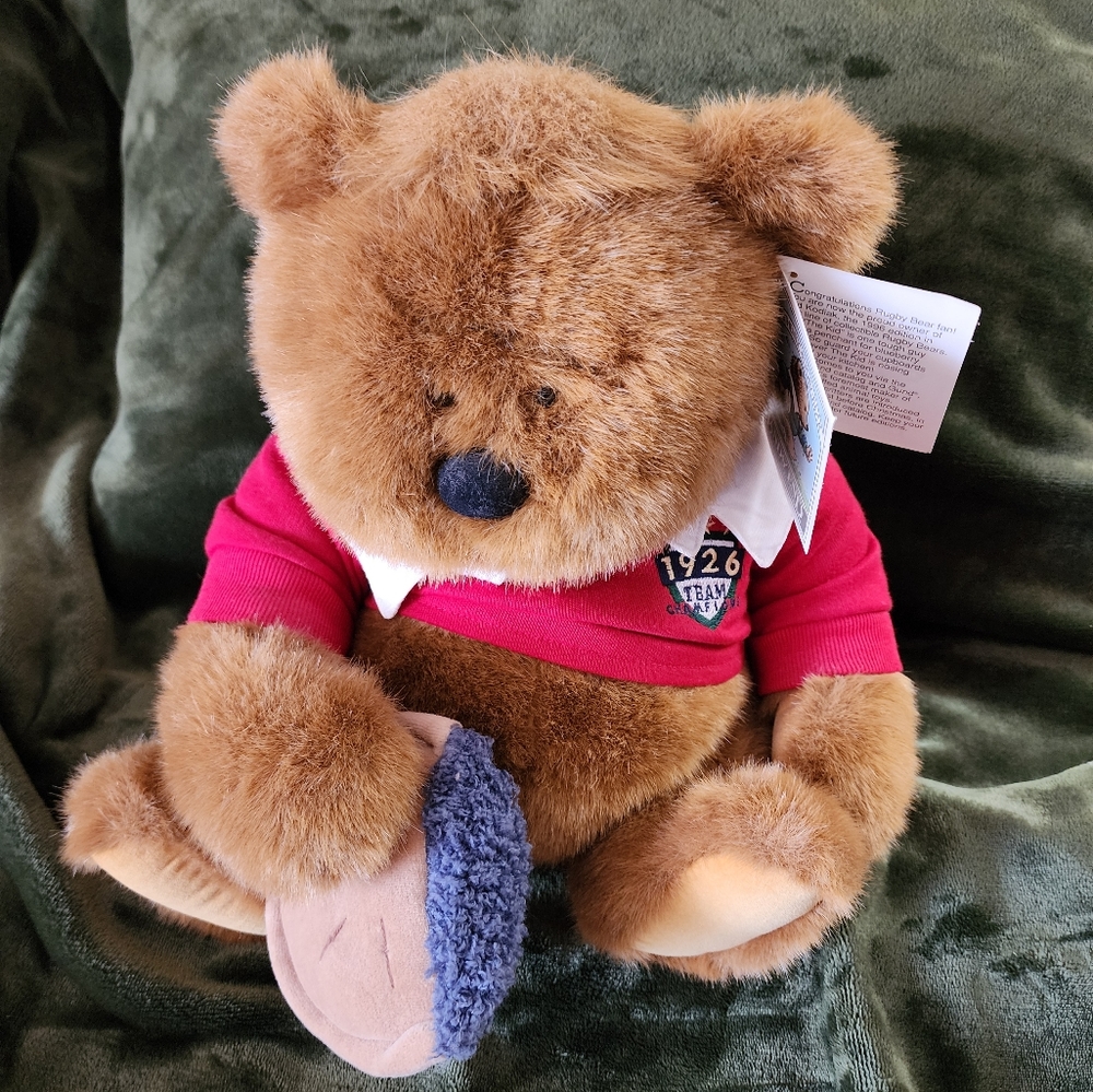 Lands End Gund L.E. Plush 12" Rugby Champion KID KODIAK Teddy Bear w/ Blueberry